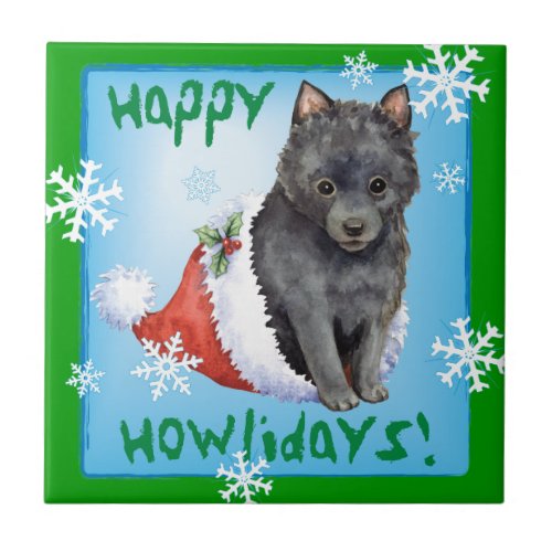 Happy Howlidays Schipperke Ceramic Tile