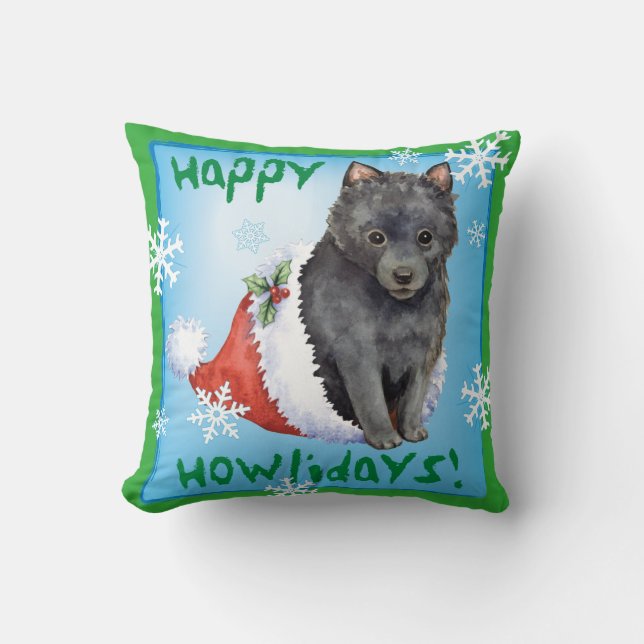 Happy Howlidays Schipperke Throw Pillow (Front)