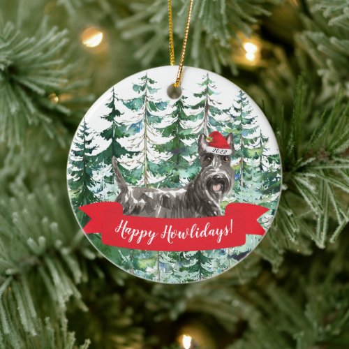 Happy Howlidays Scottish Terrier Dog Christmas Orn Ceramic Ornament