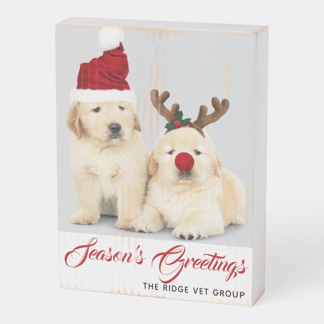 Happy Howlidays Season's Greetings Photo Christmas Wooden Box Sign (Angled Vertical)