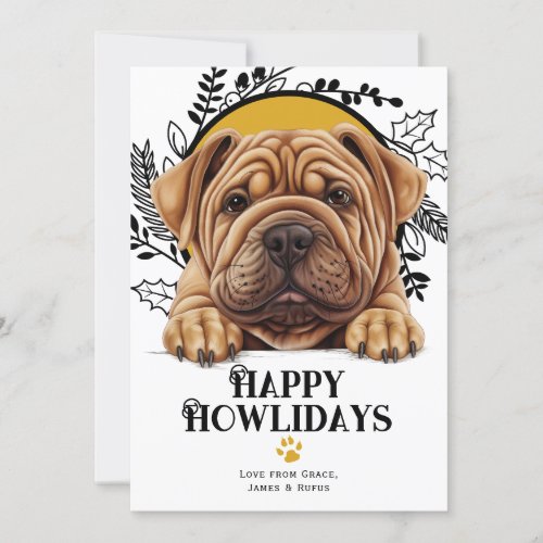 Happy Howlidays Shar Pei Dog Christmas Holiday Card