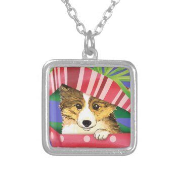 Happy Howlidays Sheltie Silver Plated Necklace by DogsInk at Zazzle