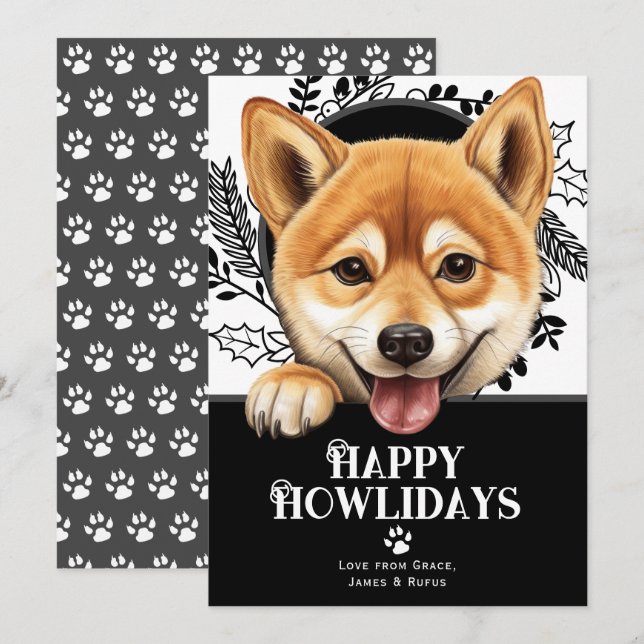 Happy Howlidays Shiba Inu Dog Christmas Holiday Card (Front/Back)
