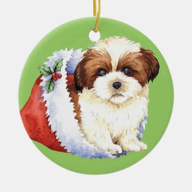 Happy Howlidays Shih Tzu Ceramic Ornament (Front)