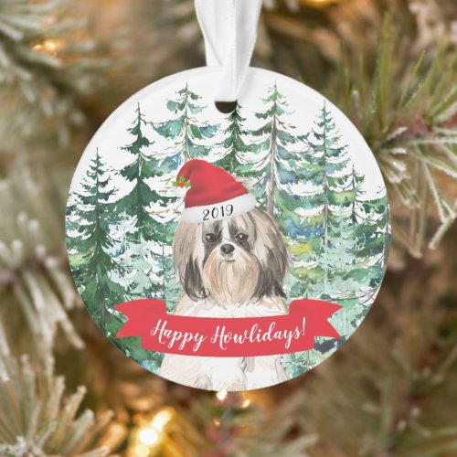 Happy Howlidays Shih tzu Longer Hair Dog Christmas Ornament