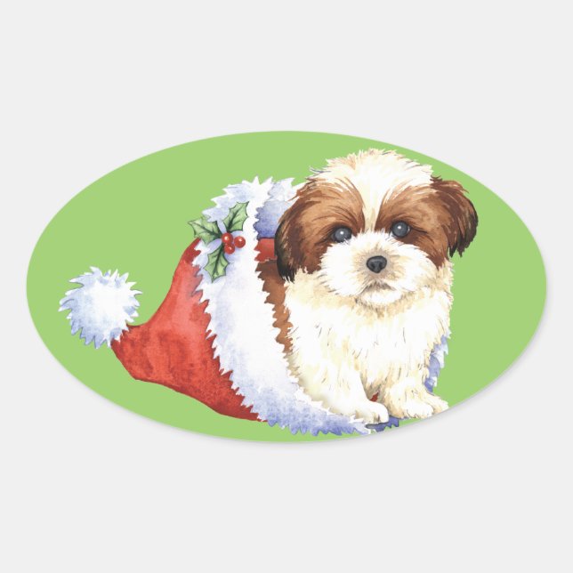 Happy Howlidays Shih Tzu Oval Sticker (Front)