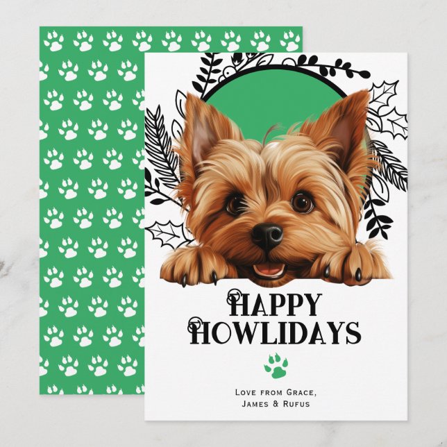 Happy Howlidays Silky Terrier Dog Christmas Holiday Card (Front/Back)