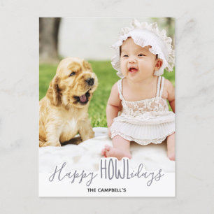 Happy HOWLidays Silver Gray Puppy Dog Pet Photo Holiday Postcard