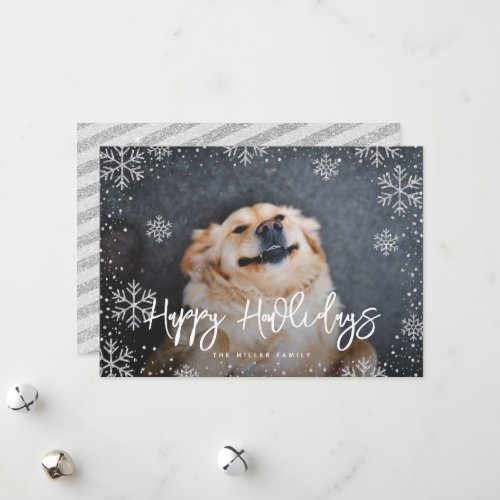 Happy Howlidays Silver Snowflakes Pet Photo Holiday Card