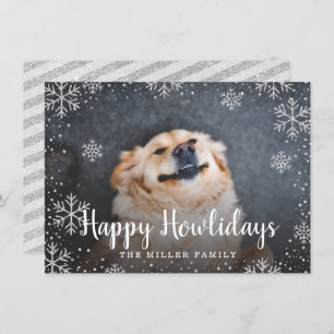 Happy Howlidays Silver Snowflakes Pet Photo Invitation