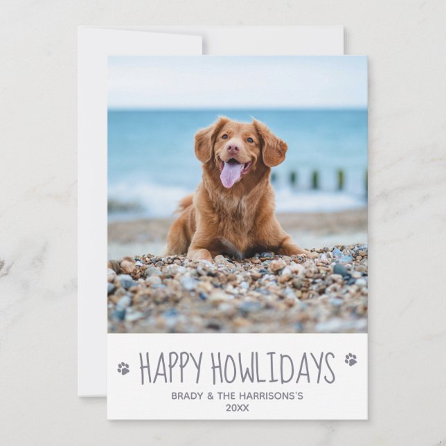 Happy Howlidays Simple Cute Pet Dog Photo Holiday Card (Front)