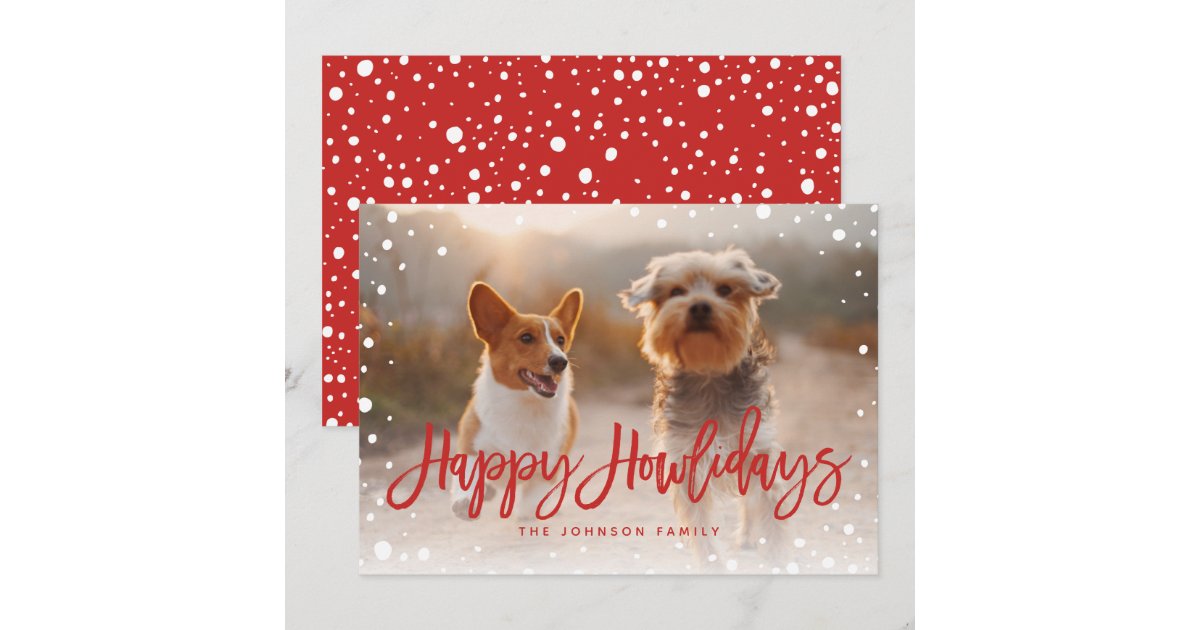 Happy Howlidays Snow Red | Pet Christmas Photo Holiday Card | Zazzle
