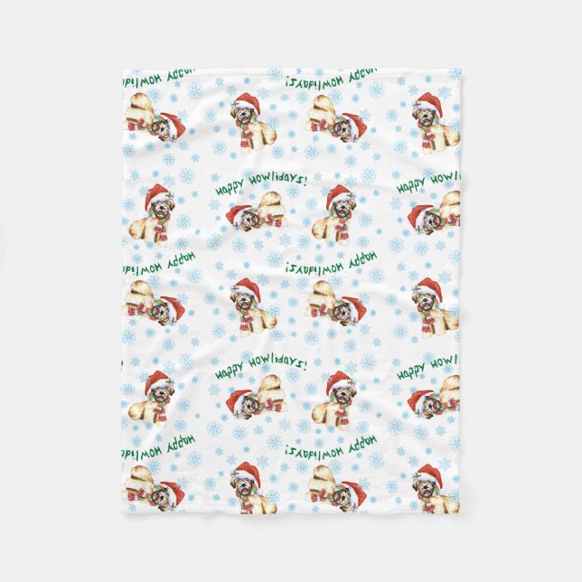 Happy Howlidays Soft Coated Wheaten Terrier Fleece Blanket (Front)