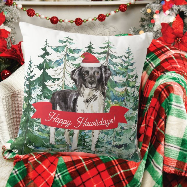 Happy Howlidays Stabyhoun Dog Throw Pillow (Creator Uploaded)