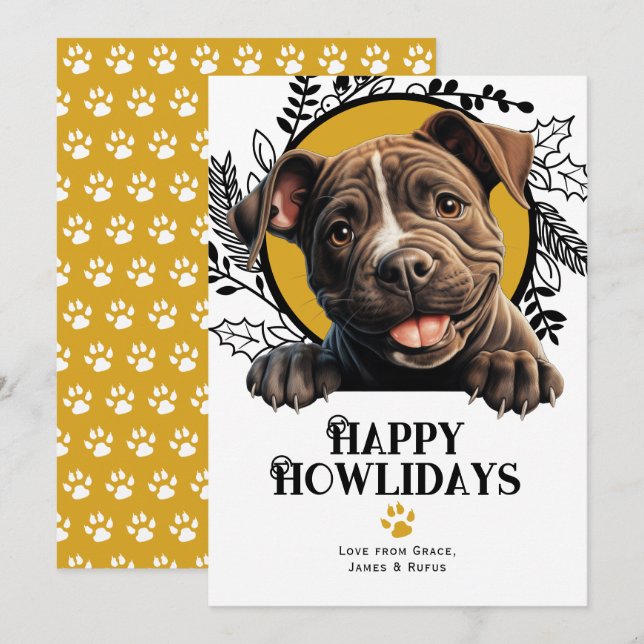 Happy Howlidays Staffordshire Bull Terrier Dog Holiday Card (Front/Back)