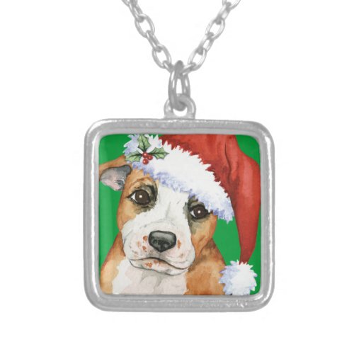 Happy Howlidays Staffordshire Bull Terrier Silver Plated Necklace