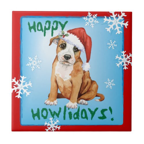 Happy Howlidays Staffordshire Bull Terrier Tile