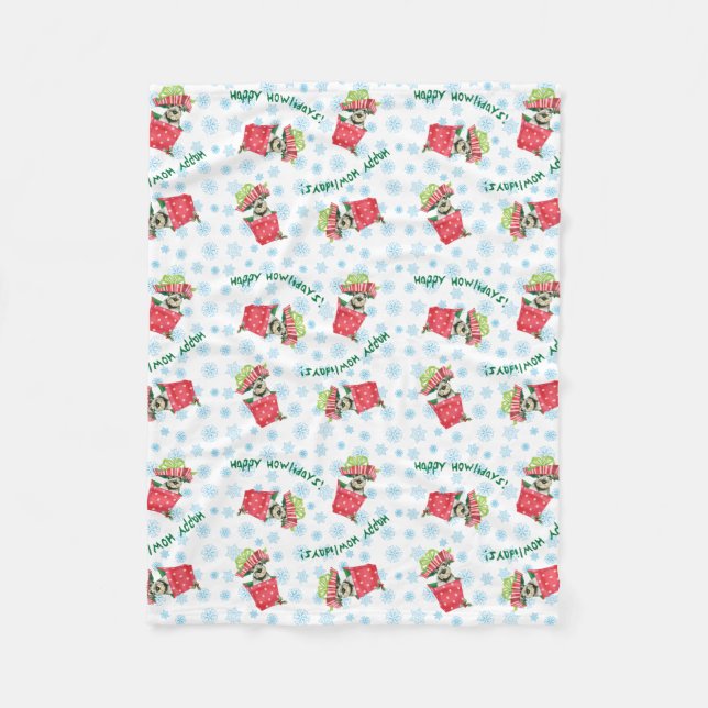Happy Howlidays Standard Schnauzer Fleece Blanket (Front)