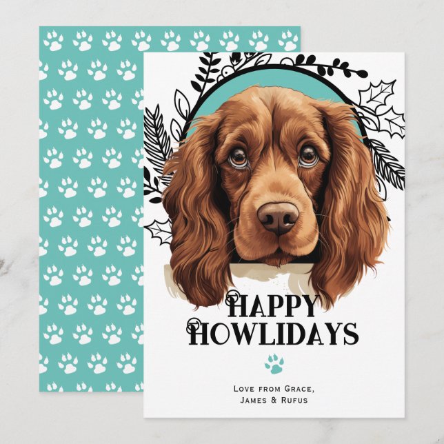 Happy Howlidays Sussex Spaniel Dog Christmas Holiday Card (Front/Back)