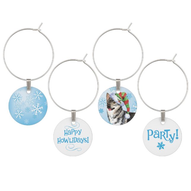 Happy Howlidays Swedish Vallhund Wine Glass Charm (Staggered)