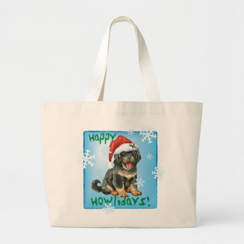 Happy Howlidays Tibetan Mastiff Large Tote Bag