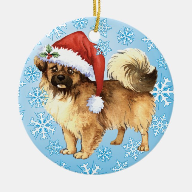 Happy Howlidays Tibetan Spaniel Ceramic Ornament (Front)