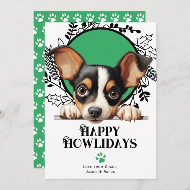 Happy Howlidays Toy Fox Terrier Dog Christmas Holiday Card (Front/Back)