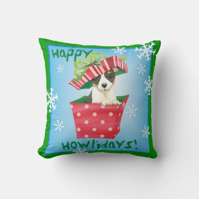 Happy Howlidays Toy Fox Terrier Throw Pillow (Front)