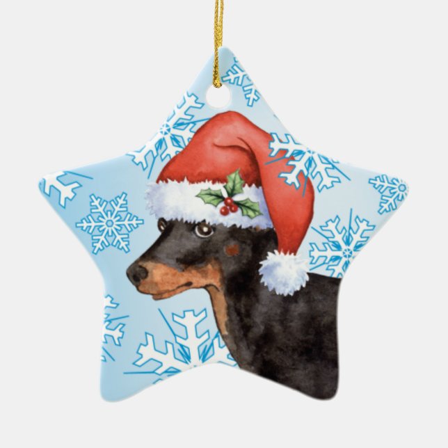 Happy Howlidays Toy Manchester Terrier Ceramic Ornament (Front)
