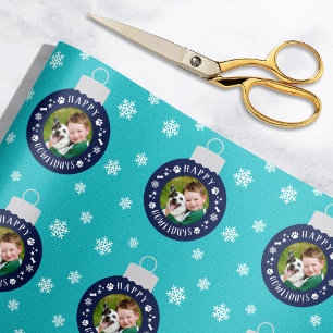 Happy Howlidays Turquoise Dog Photo Christmas Wrapping Paper