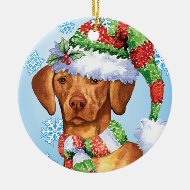Happy Howlidays Vizsla Ceramic Ornament (Front)