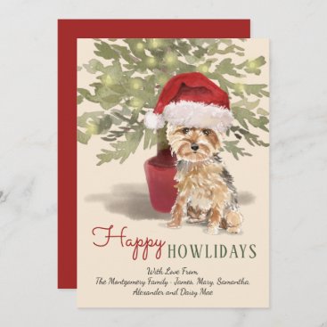 Happy Howlidays Watercolor Yorkshire Terrier Holiday Card