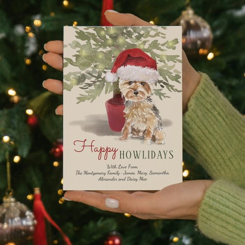 Happy Howlidays Watercolor Yorkshire Terrier Holiday Card