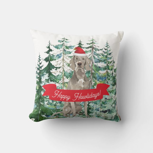 Happy Howlidays Weimaraner Dog Christmas Throw Pillow (Front)