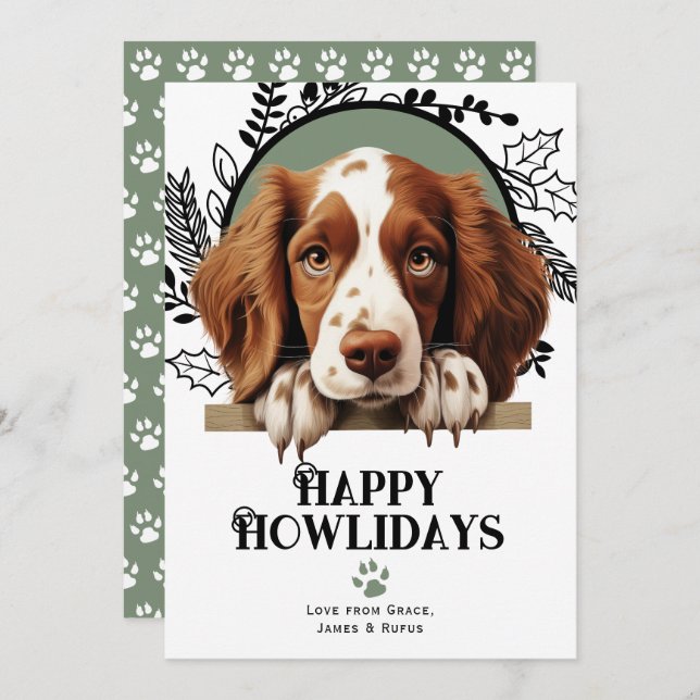 Happy Howlidays Welsh Springer Spaniel Christmas Holiday Card (Front/Back)