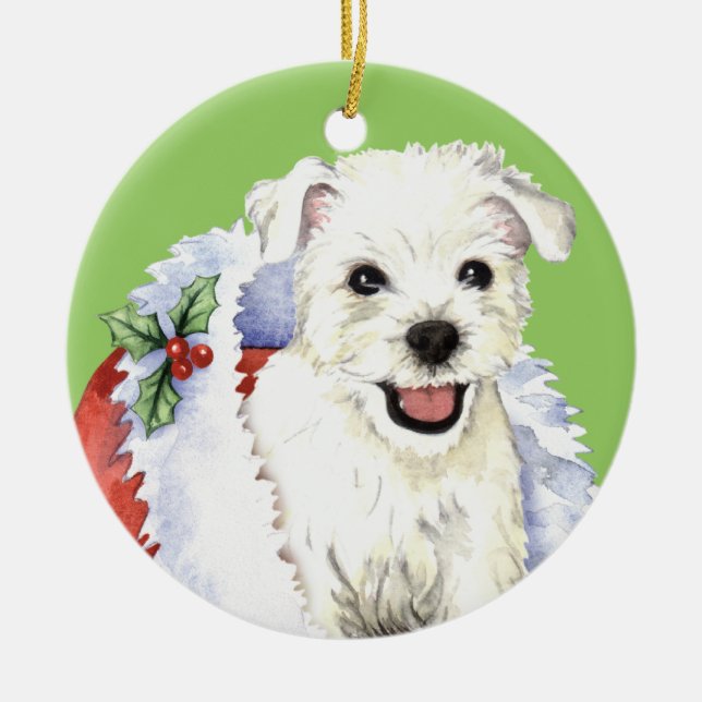 Happy Howlidays Westie Ceramic Ornament (Front)