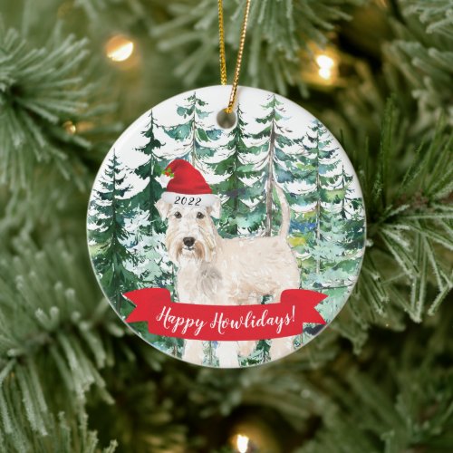 Happy Howlidays Wheaten Terrier Dog Christmas Orna Ceramic Ornament
