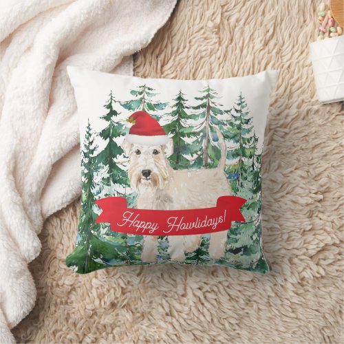 Happy Howlidays Wheaten Terrier Dog Christmas Throw Pillow