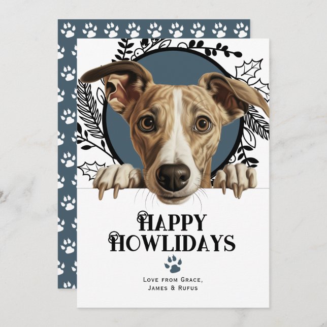 Happy Howlidays Whippet Dog Christmas Holiday Card (Front/Back)