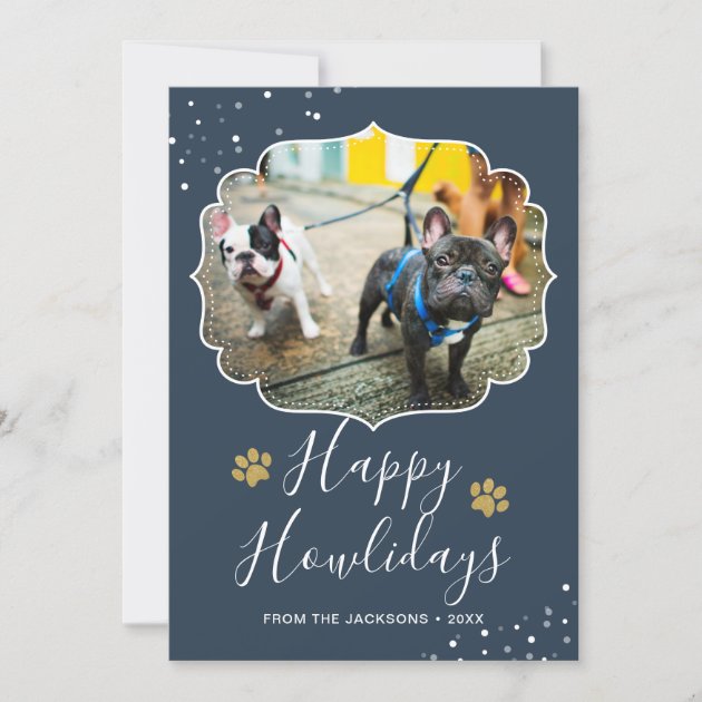 Happy Howlidays White Script Pet Dog Photo Holiday Card
