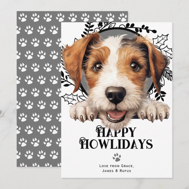 Happy Howlidays Wire Fox Terrier Dog Christmas  Holiday Card (Front/Back)
