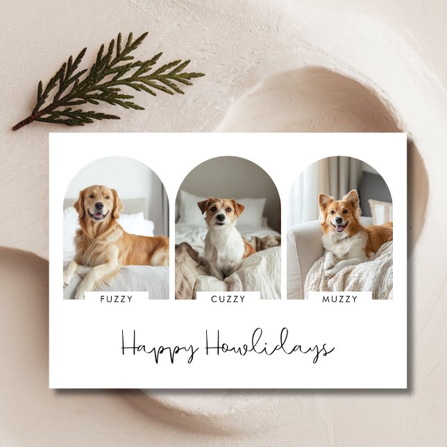 Happy Howlidays With 3 Pet Name Photo Christmas Holiday Card (Creator Uploaded)