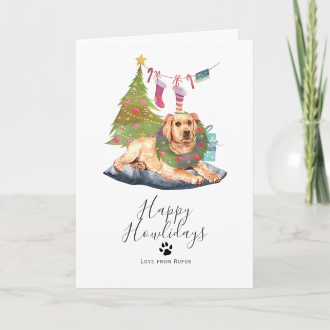 Happy Howlidays Yellow Labrador Dog Christmas Holiday Card (Front)