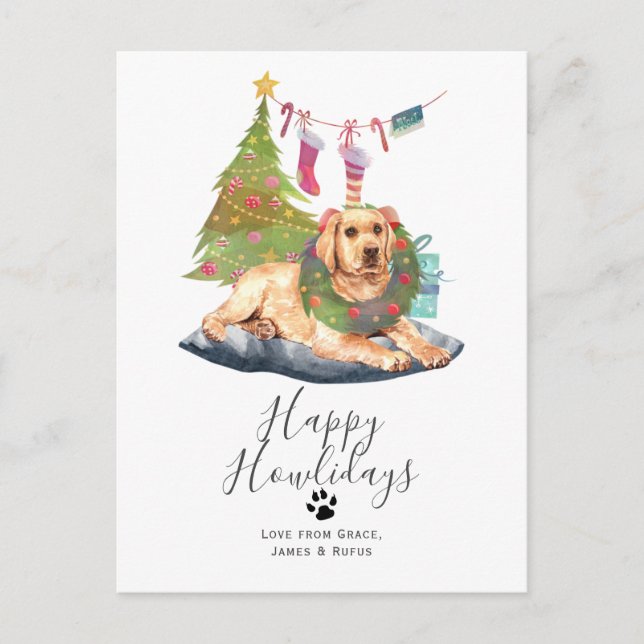 Happy Howlidays Yellow Labrador Dog Christmas Holiday Postcard (Front)