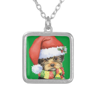 Happy Howlidays Yorkie Silver Plated Necklace