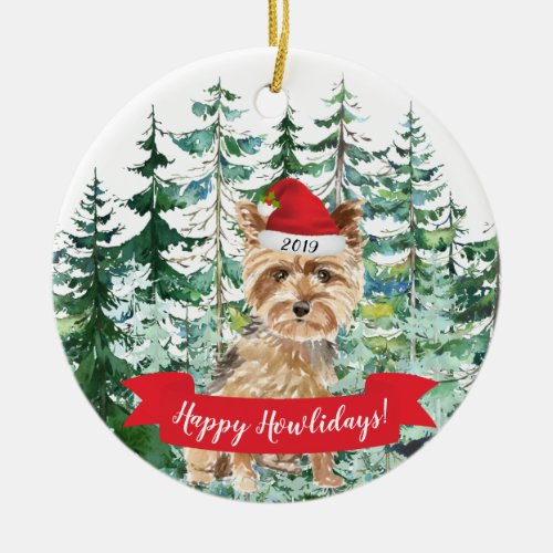 Happy Howlidays Yorkshire Terrier Dog Christmas Ceramic Ornament