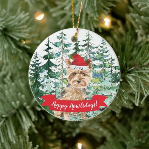 Happy Howlidays Yorkshire Terrier Dog Christmas Or Ceramic Ornament