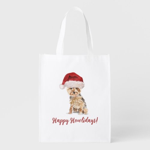 Happy Howlidays Yorkshire Terrier Grocery Bag