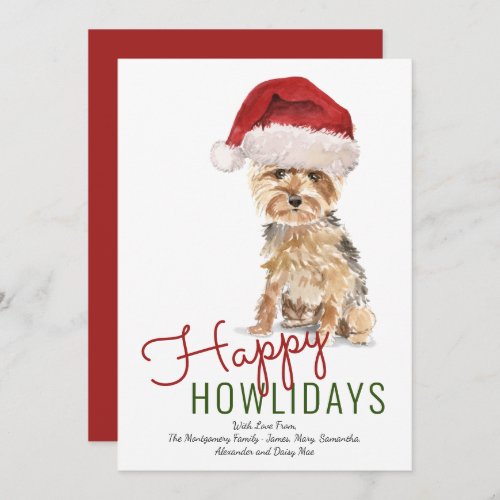 Happy Howlidays Yorkshire Terrier Santa Hat Holiday Card