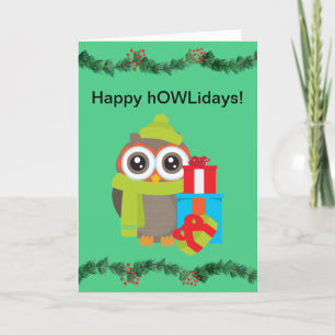 Happy HOWLideays Christmas Card for Owl Lovers